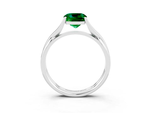 White gold Cushion Cut Emerald Solitaire Twist Band Prong Setting Ring_85
