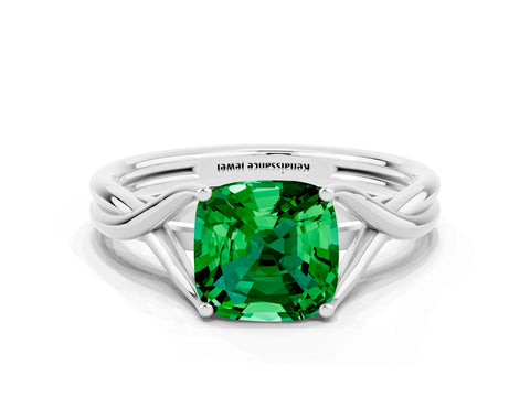 White gold Cushion Cut Emerald Solitaire Twist Band Prong Setting Ring_88