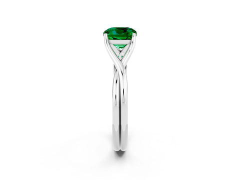 White gold Cushion Cut Emerald Solitaire Twist Band Prong Setting Ring_96