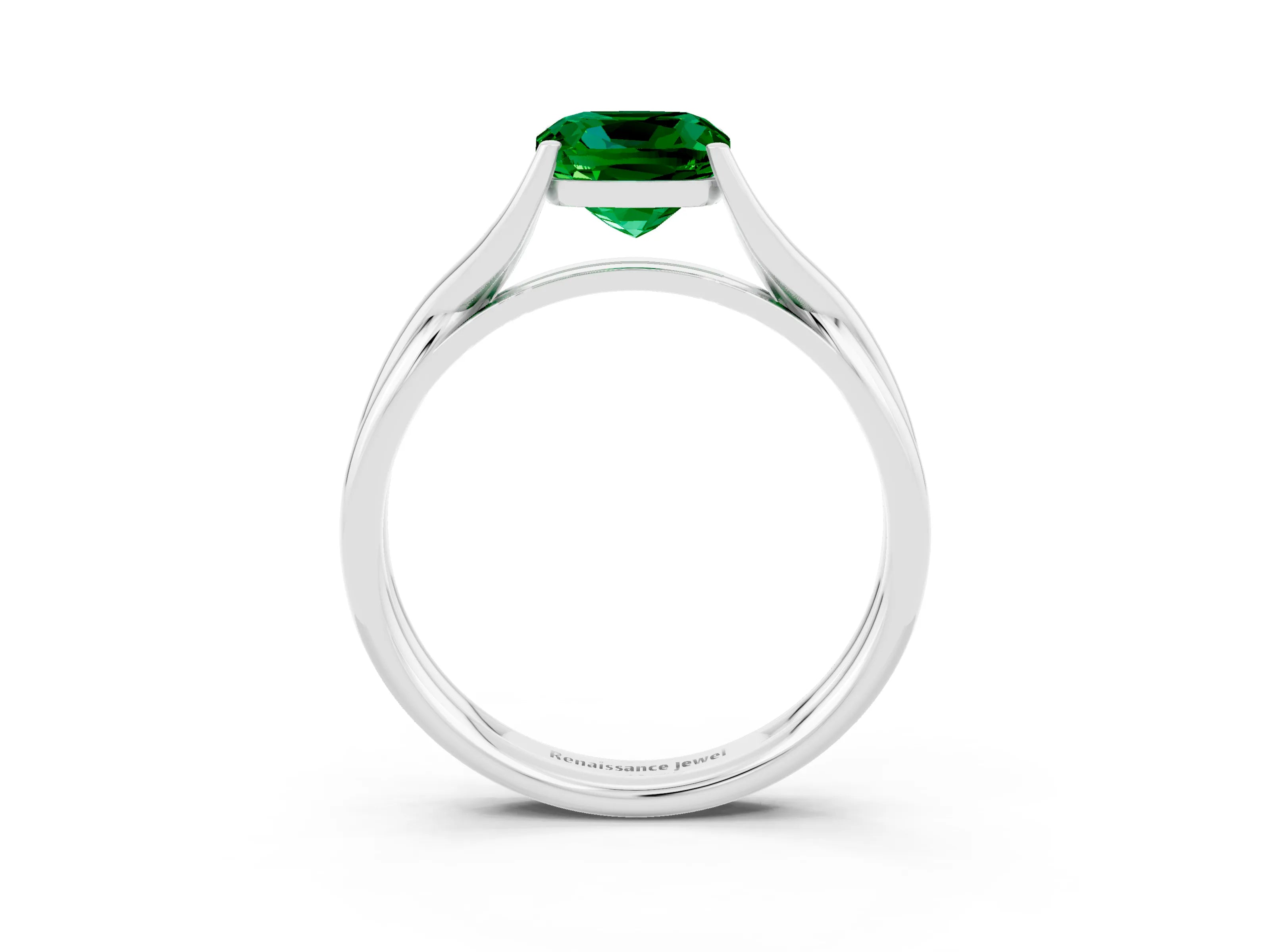 White gold Cushion Cut Emerald Solitaire Twist Band Prong Setting Ring_97