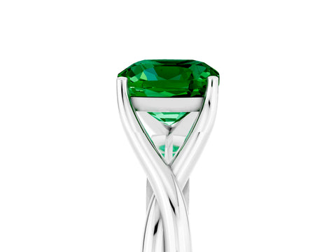 White gold Cushion Cut Emerald Solitaire Twist Band Prong Setting Ring_99