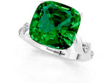 White gold Cushion Cut Emerald Solitaire Twisted Band with Round  Accents and Prong Setting_13