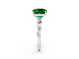 White gold Cushion Cut Emerald Solitaire Twisted Band with Round  Accents and Prong Setting_14