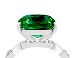 White gold Cushion Cut Emerald Solitaire Twisted Band with Round  Accents and Prong Setting_16