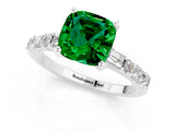 White gold Cushion Cut Emerald Solitaire with Side Baguettes and Channel Set Band_1