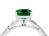 White gold Cushion Cut Emerald Solitaire with Side Baguettes and Channel Set Band_4