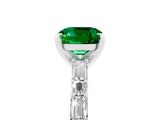 White gold Cushion Cut Emerald Solitaire with Side Baguettes and Channel Set Band_5