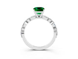 White gold Cushion Cut Emerald Solitaire with Side Stones on a Pavé Band and Four-Prong Setting_3