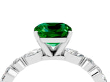White gold Cushion Cut Emerald Solitaire with Side Stones on a Pavé Band and Four-Prong Setting_4