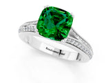 White gold Cushion Cut Emerald Split Shank Engagement Ring with Pavé Band_1