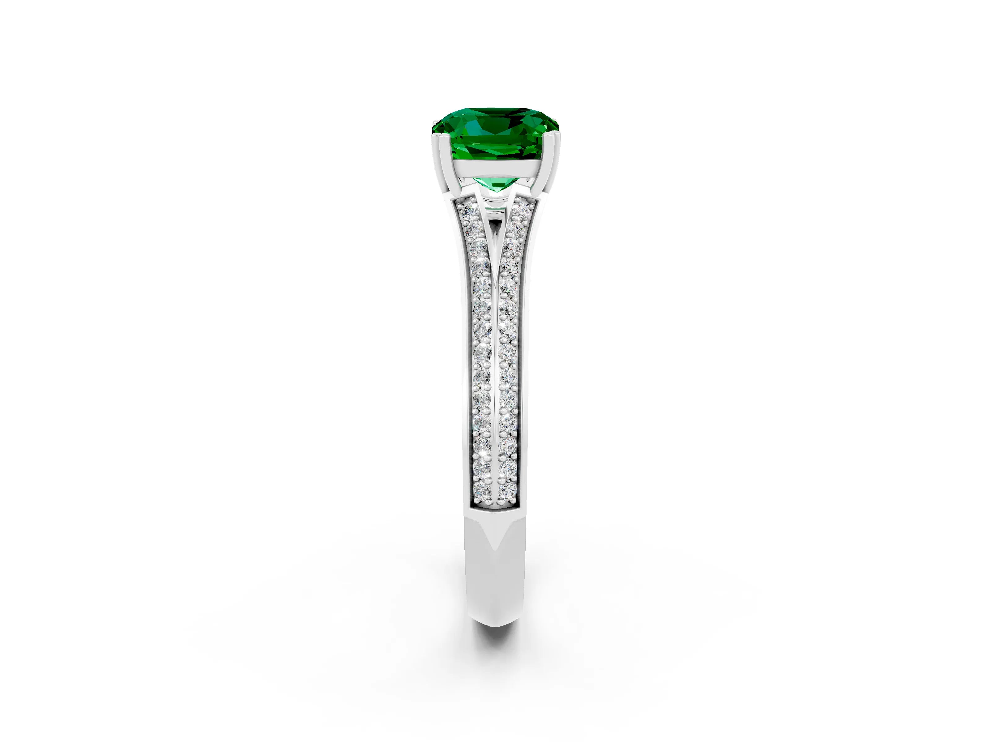 White gold Cushion Cut Emerald Split Shank Engagement Ring with Pavé Band_2