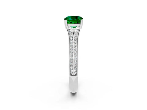 White gold Cushion Cut Emerald Split Shank Engagement Ring with Pavé Band_2