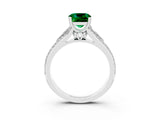 White gold Cushion Cut Emerald Split Shank Engagement Ring with Pavé Band_3