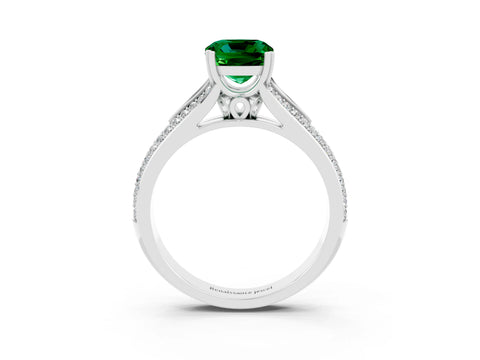 White gold Cushion Cut Emerald Split Shank Engagement Ring with Pavé Band_3
