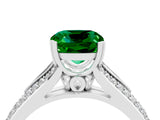 White gold Cushion Cut Emerald Split Shank Engagement Ring with Pavé Band_4