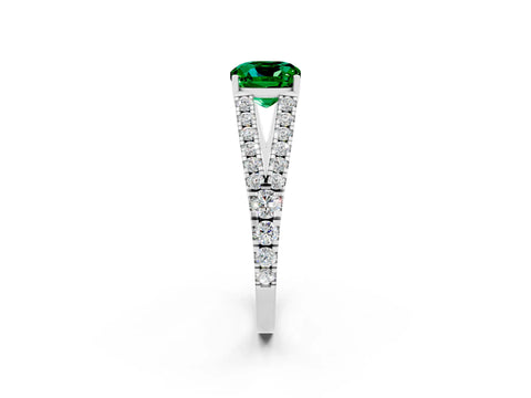 White gold Cushion Cut Emerald Split Shank Pavé Engagement Ring with Four-Prong Setting_14