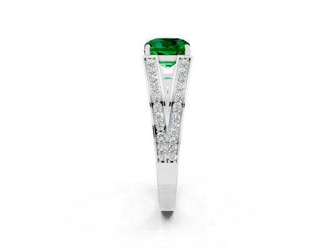 White gold Cushion Cut Emerald Split Shank Ring with Pavé Band and Four-Prong Setting_38