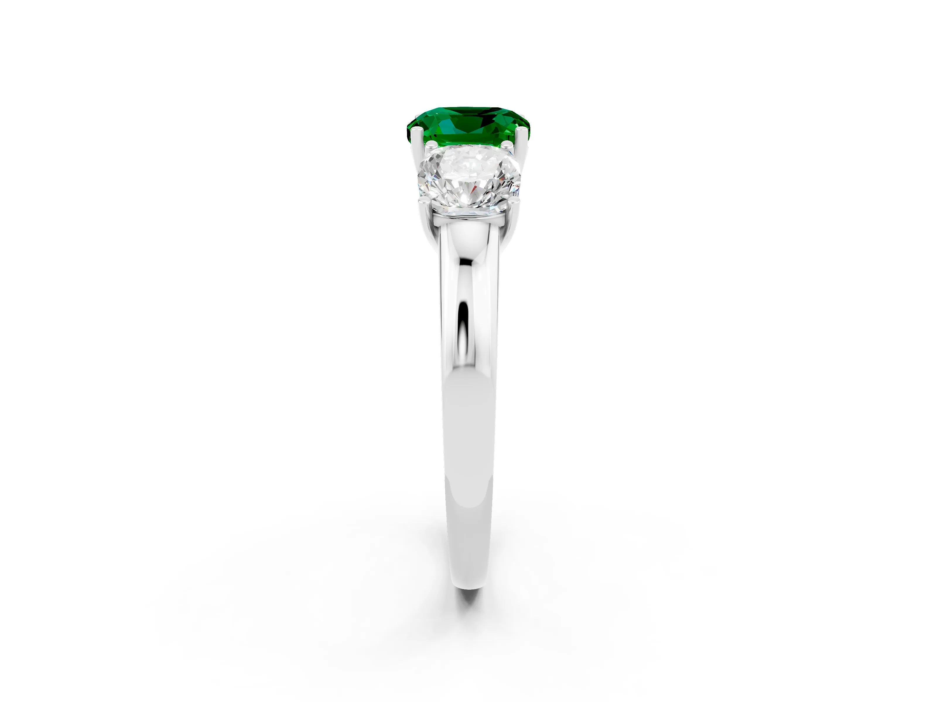 White gold Cushion Cut Emerald Three-Stone Ring with Four-Prong Setting and Classic Band_2