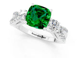 White gold Cushion Cut Emerald Three-Stone Ring with Pavé Split Shank and Four-Prong Setting_13