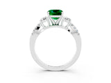 White gold Cushion Cut Emerald Three-Stone Ring with Pavé Split Shank and Four-Prong Setting_15