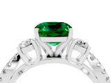 White gold Cushion Cut Emerald Three-Stone Ring with Pavé Split Shank and Four-Prong Setting_16