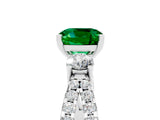 White gold Cushion Cut Emerald Three-Stone Ring with Pavé Split Shank and Four-Prong Setting_17