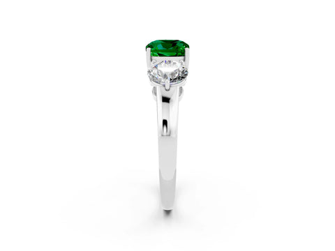 White gold Cushion Cut Emerald Three-Stone Ring with Prong Setting and Classic Band_2