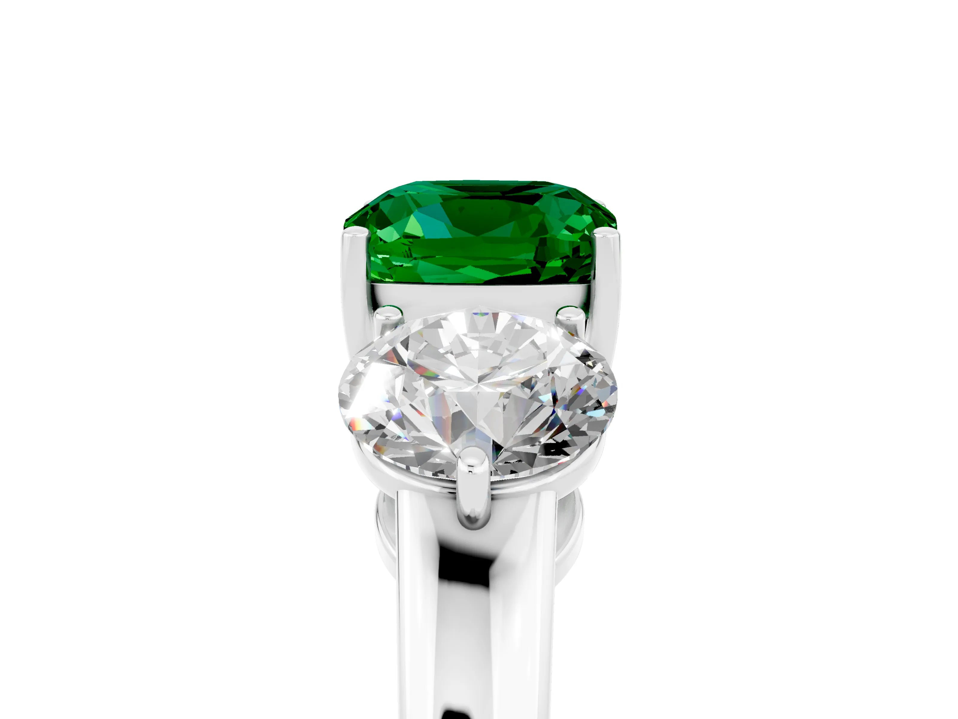 White gold Cushion Cut Emerald Three-Stone Ring with Prong Setting and Classic Band_5