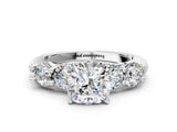 White gold Cushion Cut Five-Stone Prong Set Diamond Ring with Classic Band_68