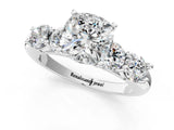 White gold Cushion Cut Five-Stone Prong Set Diamond Ring with Classic Band_69