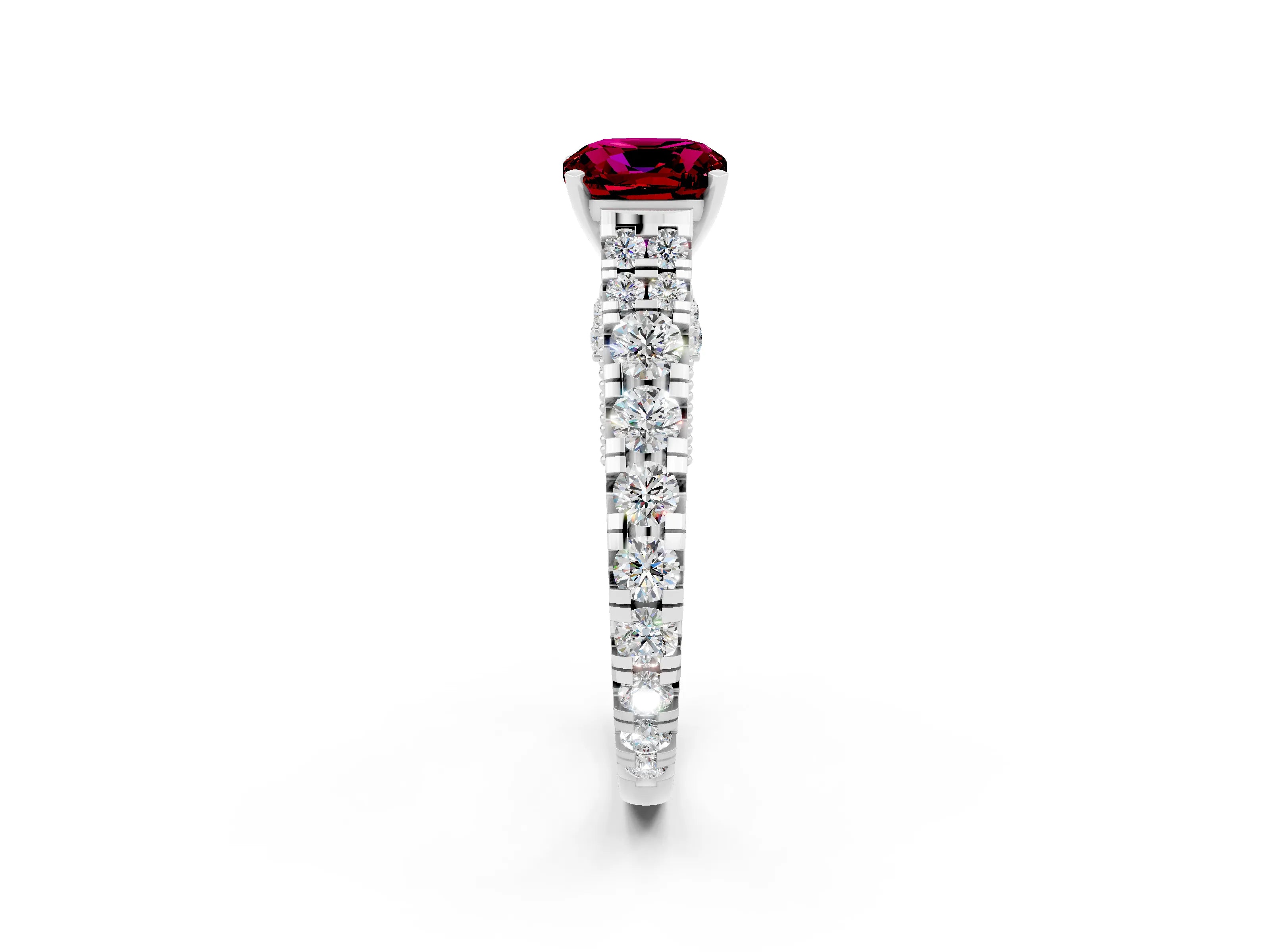 White gold Cushion Cut Garnet Classic Solitaire Ring with Pavé Band and Four-Prong Setting_2