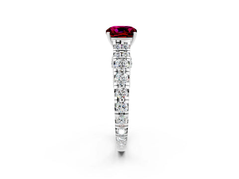 White gold Cushion Cut Garnet Classic Solitaire Ring with Pavé Band and Four-Prong Setting_2