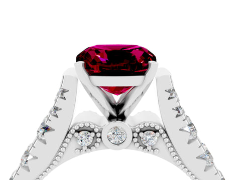White gold Cushion Cut Garnet Classic Solitaire Ring with Pavé Band and Four-Prong Setting_4