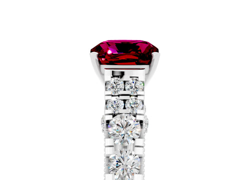White gold Cushion Cut Garnet Classic Solitaire Ring with Pavé Band and Four-Prong Setting_5
