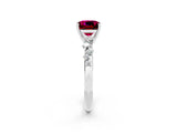 White gold Cushion Cut Garnet Cluster Side Stone Solitaire Ring with Prong Setting_26