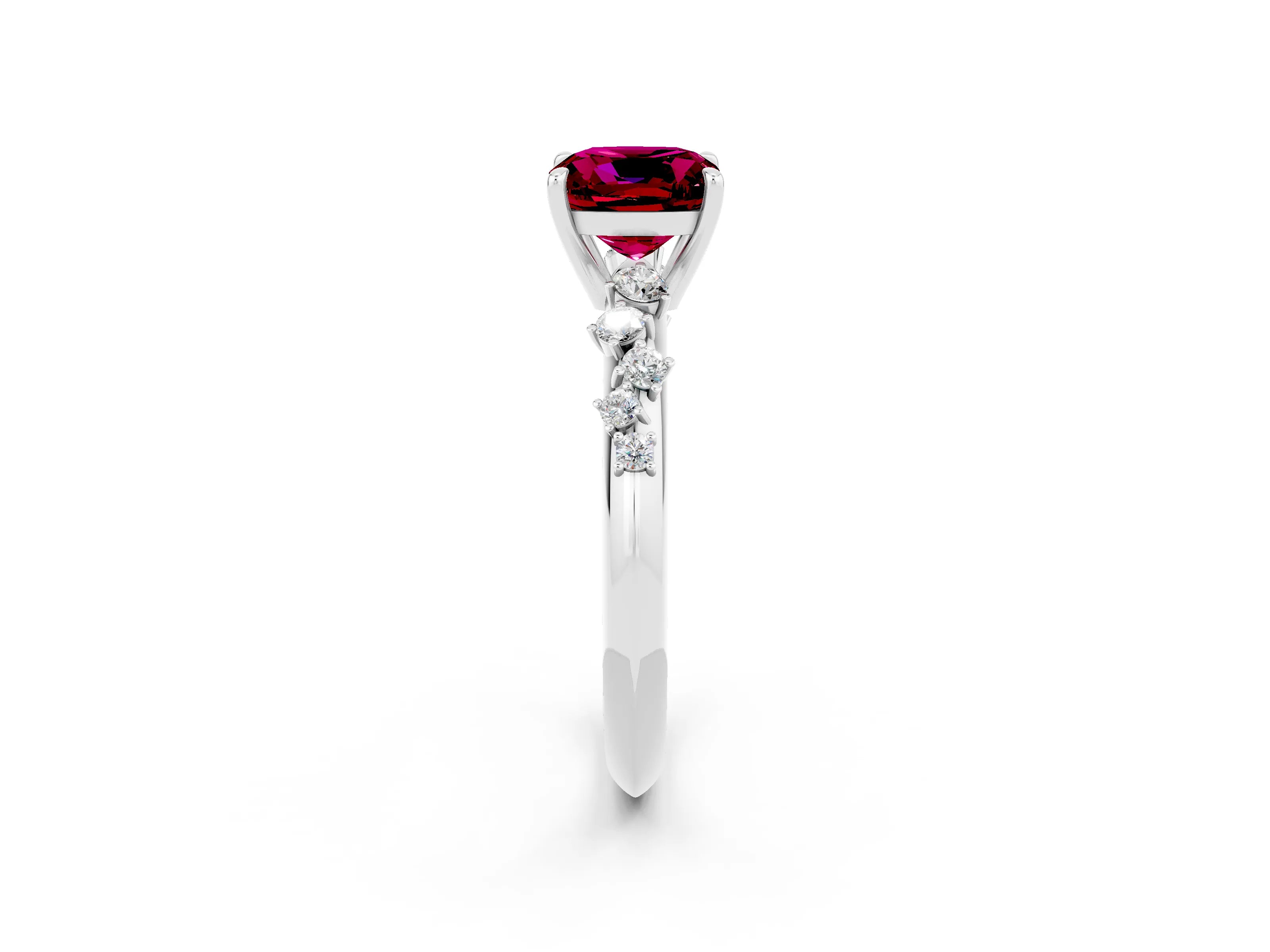 White gold Cushion Cut Garnet Cluster Side Stone Solitaire Ring with Prong Setting_26