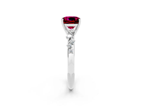 White gold Cushion Cut Garnet Cluster Side Stone Solitaire Ring with Prong Setting_26