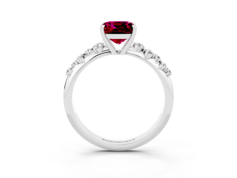 White gold Cushion Cut Garnet Cluster Side Stone Solitaire Ring with Prong Setting_27