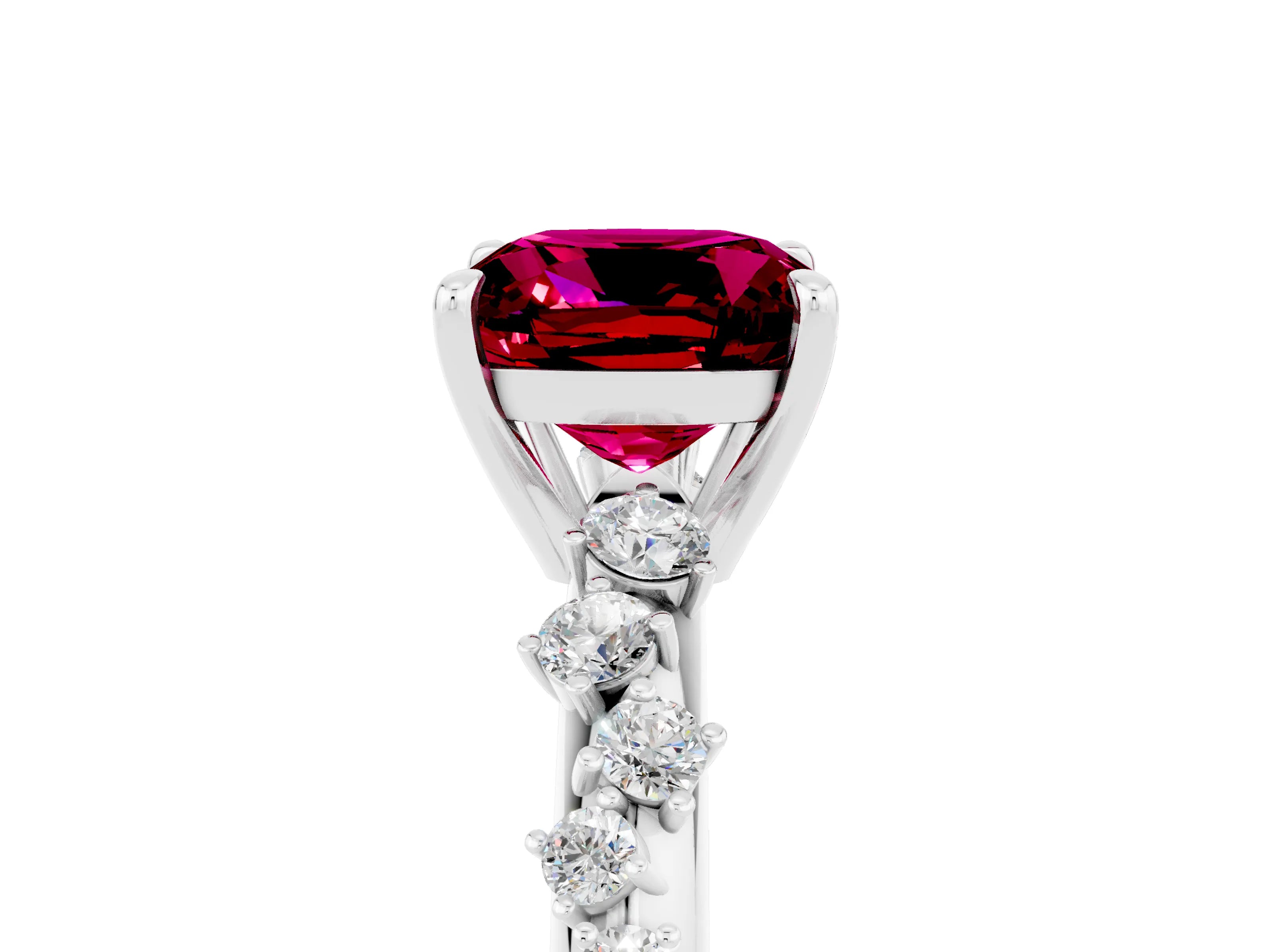 White gold Cushion Cut Garnet Cluster Side Stone Solitaire Ring with Prong Setting_29
