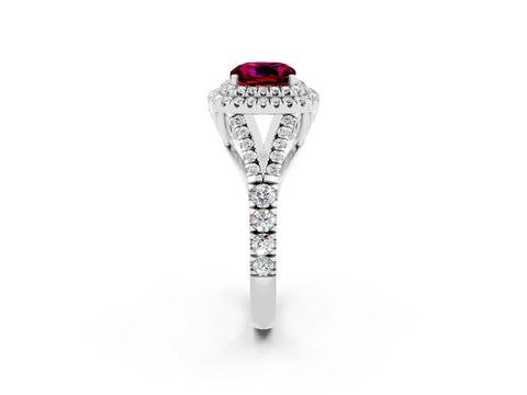 White gold Cushion Cut Garnet Double Halo Ring with Split Shank and Prong Setting_62