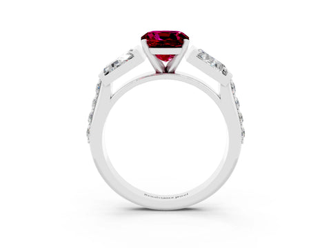 White gold Cushion Cut Garnet Engagement Ring with Baguette Side Stones and Channel Set Band_3