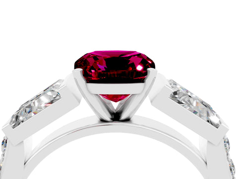 White gold Cushion Cut Garnet Engagement Ring with Baguette Side Stones and Channel Set Band_4