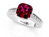 White gold Cushion Cut Garnet Engagement Ring with Milgrain Channel Set Band and Prong Setting_1