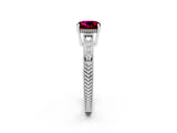 White gold Cushion Cut Garnet Engagement Ring with Milgrain Channel Set Band and Prong Setting_2