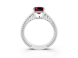 White gold Cushion Cut Garnet Engagement Ring with Milgrain Channel Set Band and Prong Setting_3