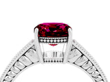 White gold Cushion Cut Garnet Engagement Ring with Milgrain Channel Set Band and Prong Setting_4