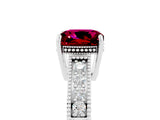 White gold Cushion Cut Garnet Engagement Ring with Milgrain Channel Set Band and Prong Setting_5