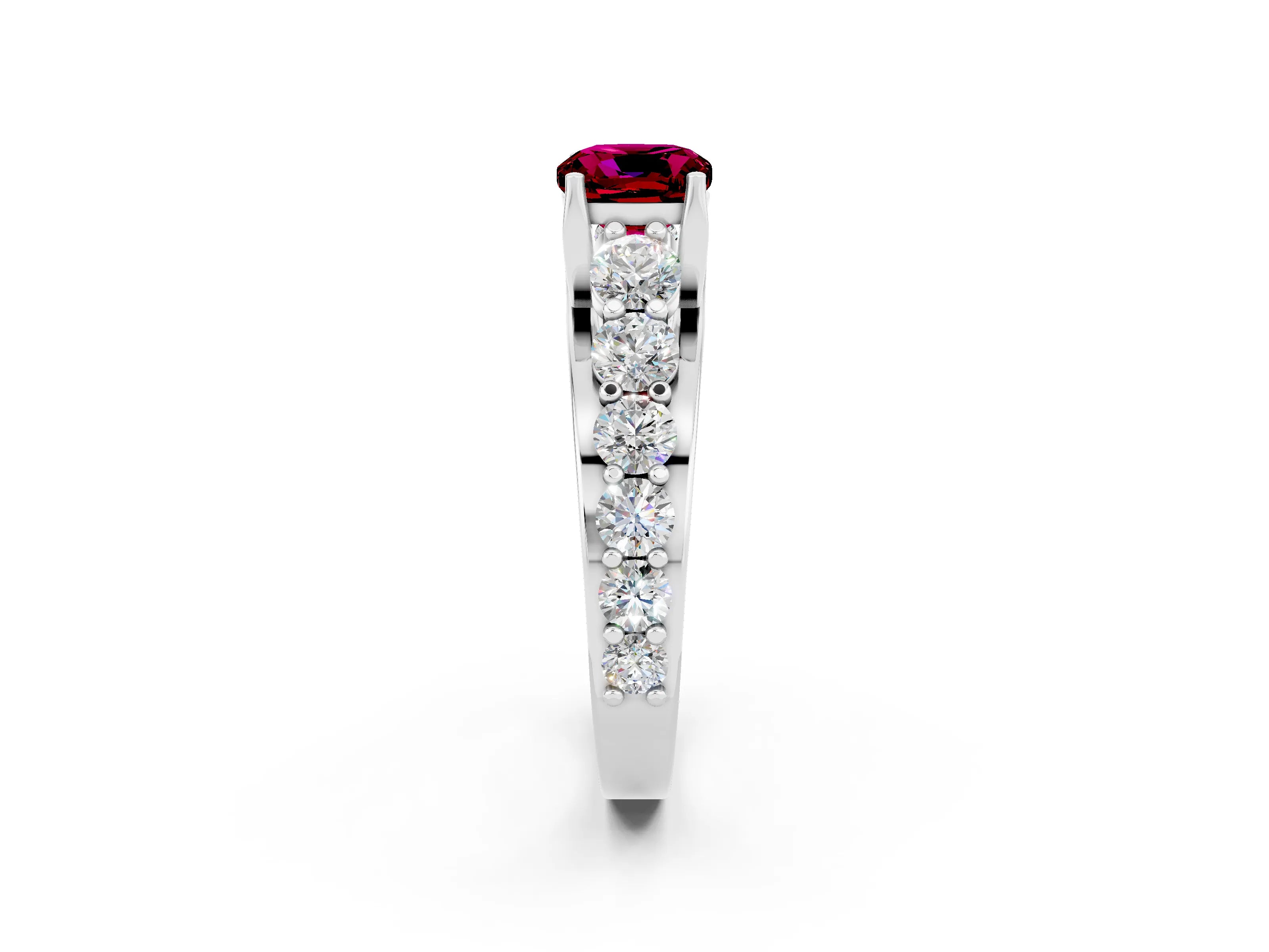 White gold Cushion Cut Garnet Engagement Ring with Pavé Band and Four-Prong Setting_2
