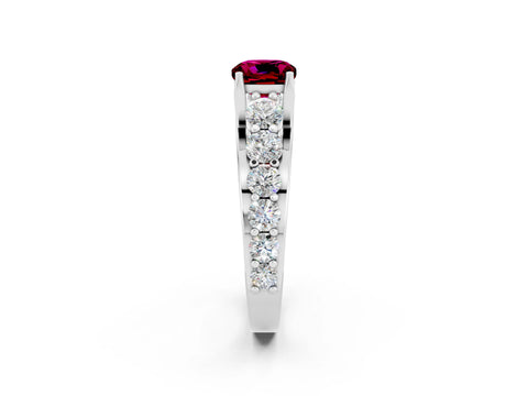 White gold Cushion Cut Garnet Engagement Ring with Pavé Band and Four-Prong Setting_2