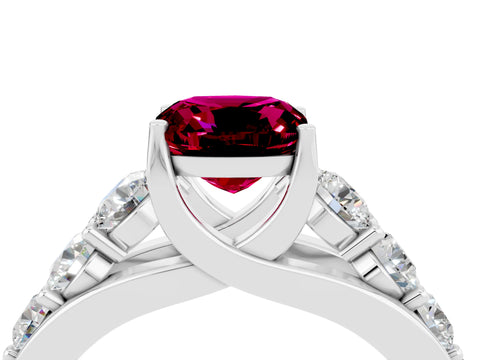White gold Cushion Cut Garnet Engagement Ring with Pavé Band and Four-Prong Setting_4